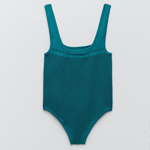 Zara seamless perforated bodysuit designer turquoise blue - Picture 7 of 8